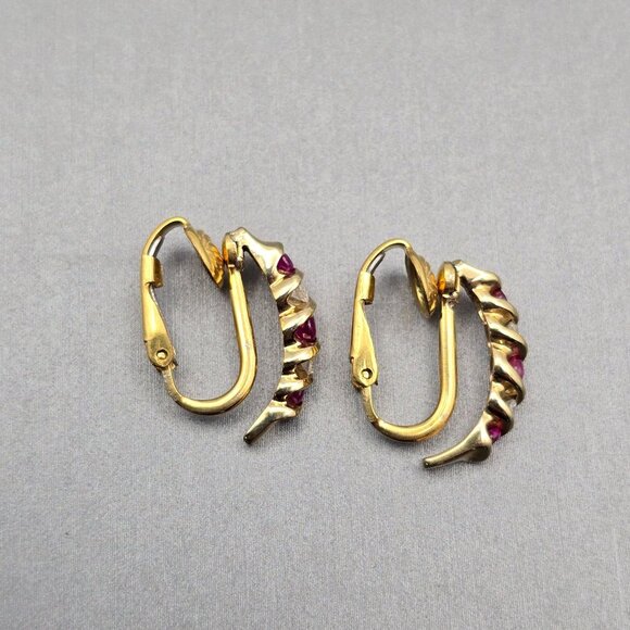 VTG Gold-Filled Pink Tourmaline & Lab Grown Diamonds Clip-On 1/2 Hoop Earrings - Picture 4 of 10